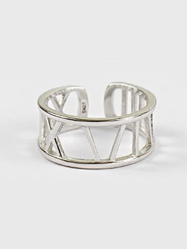 Simple Roman Numerals Two-band Opening Silver Ring