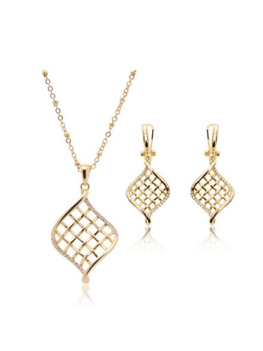 Alloy Imitation-gold Plated Fashion Grid shaped Two Pieces Jewelry Set