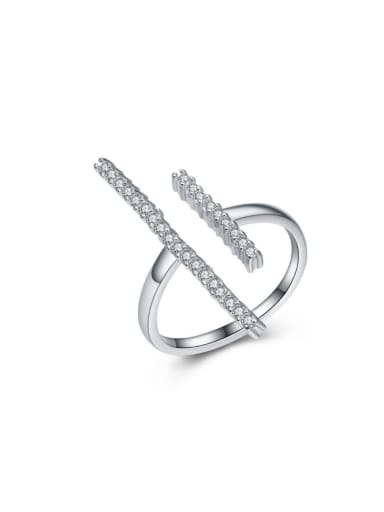 Parallel Lines Zircons Silver Opening Ring