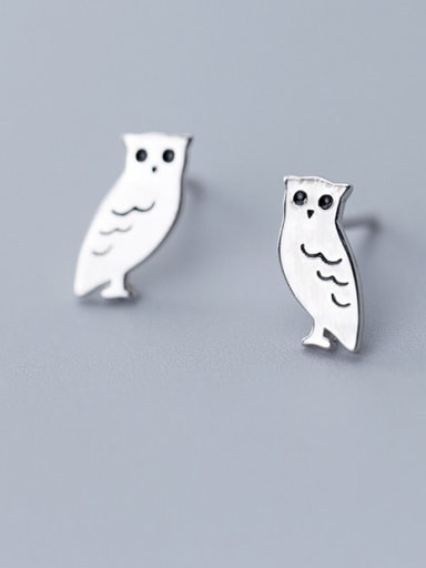925 Sterling Silver With Platinum Plated Cute Owl Stud Earrings