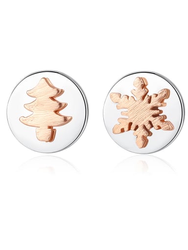 925 Sterling Silver With Glossy  Simplistic Christmas Tree Snowflake  Stud Earrings