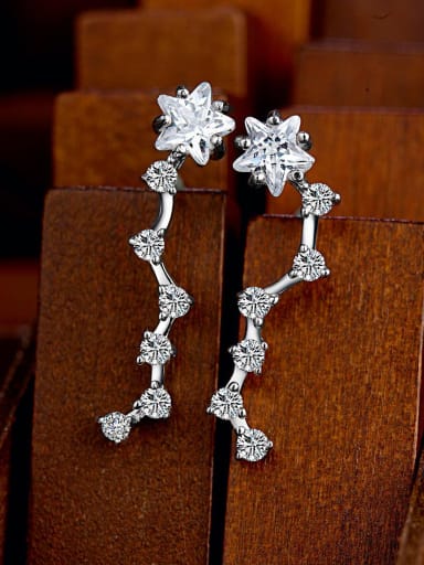 Elegant Shiny Zirconias Little Stars 925 Silver Stud Earrings