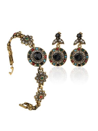 Classical Colorful Resin stones White Crystals Alloy Two Pieces Jewelry Set
