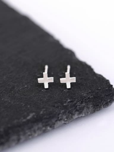 Tiny Cross Silver Stud Earrings