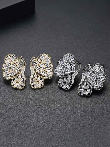 Copper With Cubic Zirconia Exaggerated Butterfly Party Stud Earrings