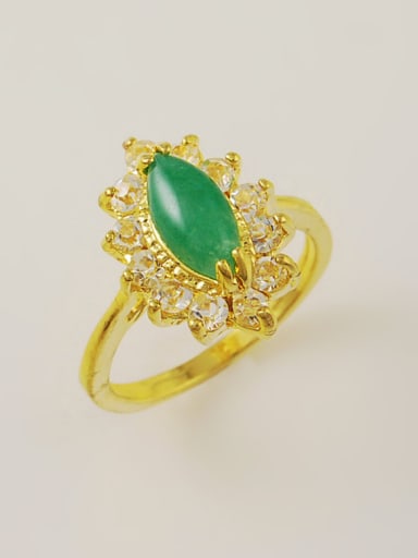 High Quality Green Oval Shaped Stone Gold Plated Ring