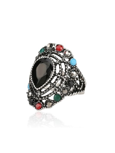 Retro Ethnic style Water Drop Resin stones Grey Crystals Alloy Ring