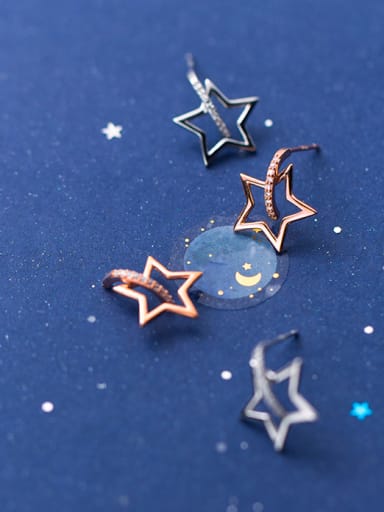 925 Sterling Silver With Silver Plated Simplistic Irregular Star Stud Earrings