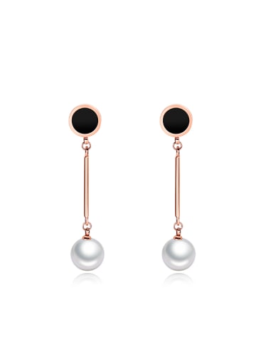 Fashion Artificial Pearl Black Round Titanium Drop Earrings