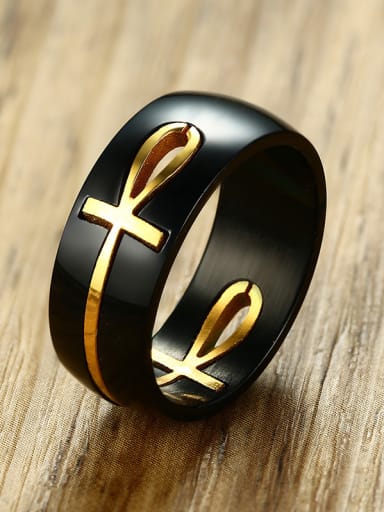 Stainless Steel With Gun Plated Personality Cross Band Rings