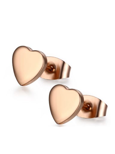 Elegant Rose Gold Plated Heart Shaped Titanium Stud Earrings