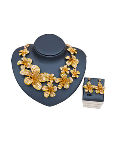 custom Flower Glass Rhinestones Two Pieces Jewelry Set