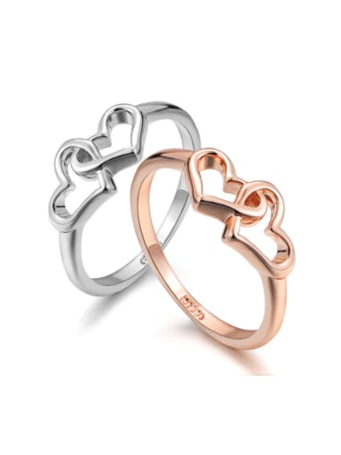 Simple Style Single Line Ring with Double Hearts