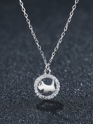 925 Sterling Silver With Platinum Plated Cute Hollow Round  Dog Necklaces
