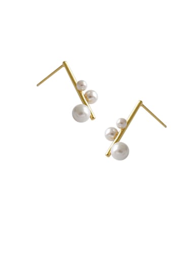 925 Sterling Silver With Artificial Pearl Simplistic Geometric Stud Earrings