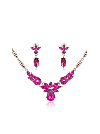 Alloy Rose Gold Plated Fashion Flower-shaped Artificial Gemstone Two Pieces Jewelry Set