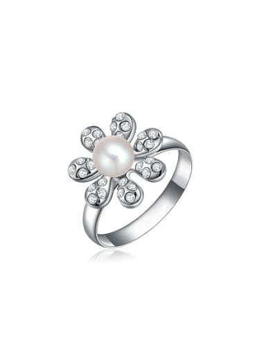 Women Elegant Flower Shaped Artificial Pearl Ring
