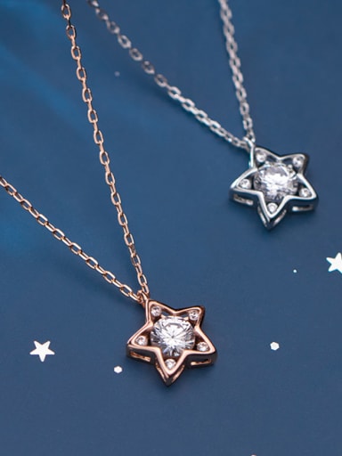 925 Sterling Silver With  Cubic Zirconia Simplistic Star Necklaces