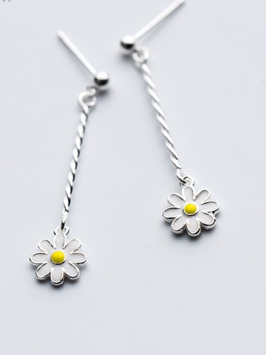 925 Sterling Silver With Silver Plated Cute Flower Drop Earrings