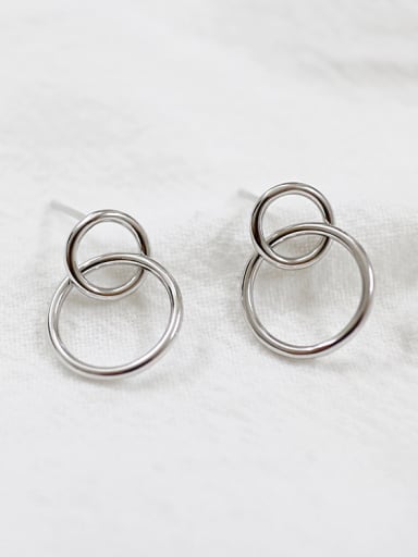 Simple Double Ring Silver Stud Earrings