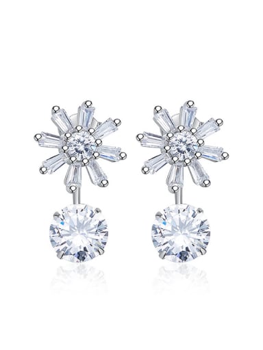 Fashion White Shiny Zirconias Flowery 925 Silver Stud Earrings
