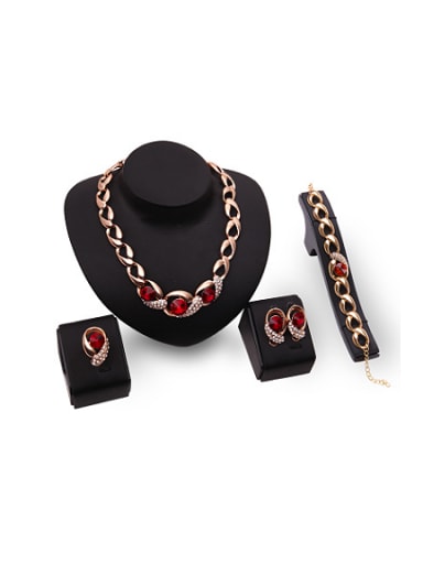 2018 2018 Alloy Imitation-gold Plated Vintage style Artificial Stones Four Pieces Jewelry Set