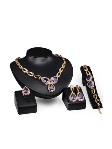 custom Alloy Imitation-gold Plated Fashion Water Drop shaped Stones Four Pieces Jewelry Set