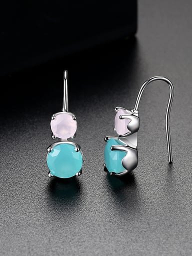 Main stone powder and green zircon fashion simple color Earring