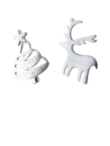 925 Sterling Silver With Platinum Plated Cute Elk Asymmetric Christmas Hat Stud Earrings
