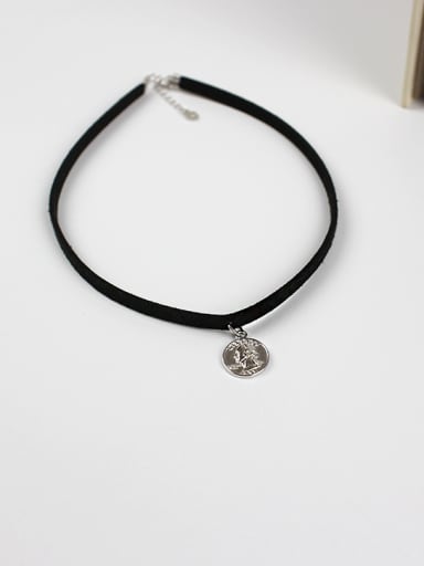 Personalized Silver Dollar Coin Black PU Leather Choker