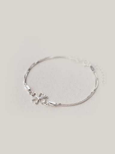 S925 Silver Fresh Clover Double Line  Women' Bracelet