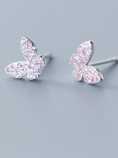 925 Sterling Silver With Platinum Plated Simplistic Full Diamond  butterfly Stud Earrings