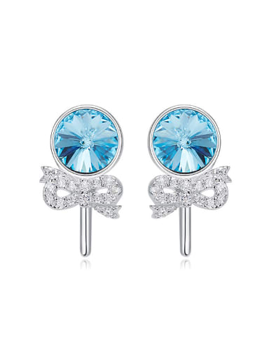 Fashion Blue austrian Crystals Little Bowknot 925 Silver Stud Earrings