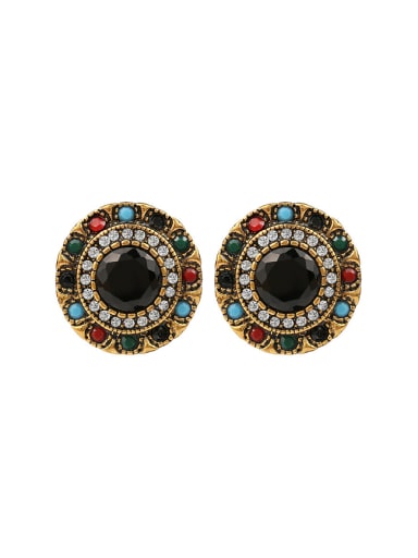 Retro style Colorful Resin stones Crystals Round Earrings