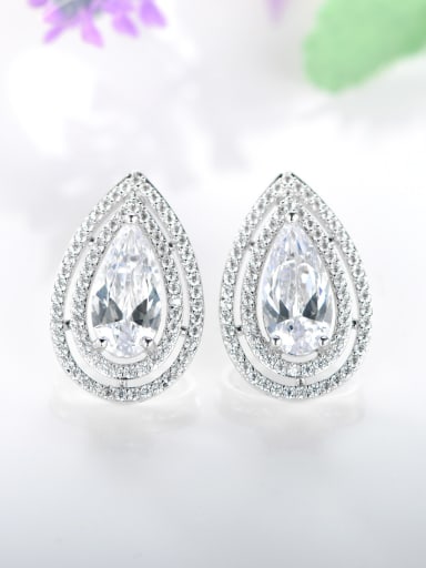 925 Sterling Silver With Platinum Plated Luxury Water Drop Stud Earrings
