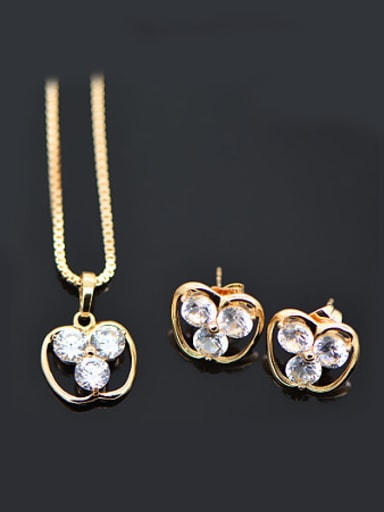 18K Fashion Apple Zircon Two Pieces Jewelry Set