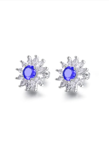 Fashion Round Glass Stone Marquise Zircon Flowery Stud Earrings