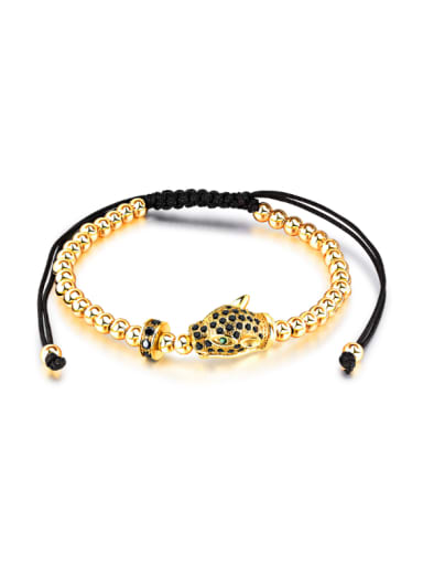 Fashion Leopard Head Black Chinlon Adjustable Bracelet