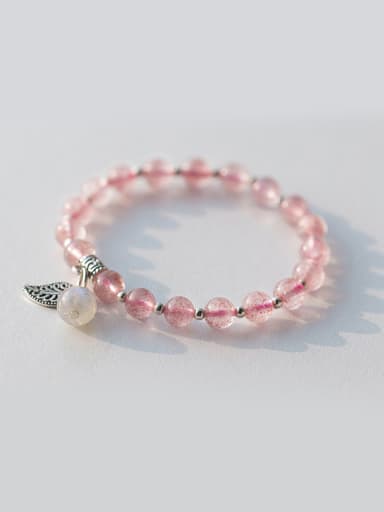Fresh Pink Leaf Shaped Crystal S925 Silver Bracelet