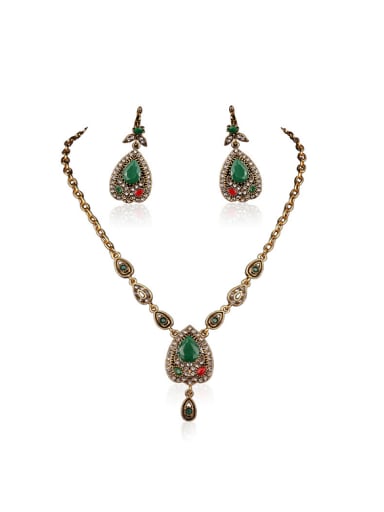 Ethnic style Water Drop shaped Resin stones Alloy Two Pieces Jewelry Set