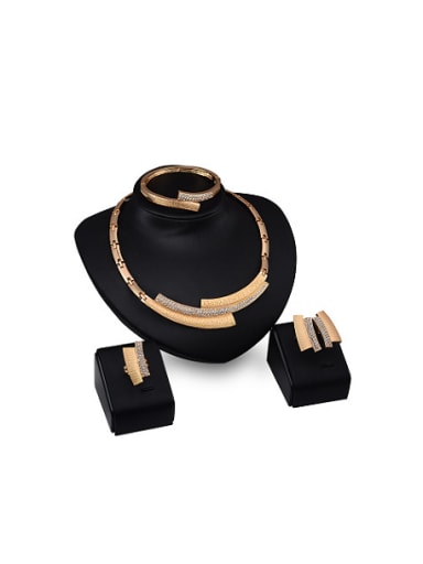 Alloy Imitation-gold Plated Fashion Rhinestone Four Pieces Jewelry Set