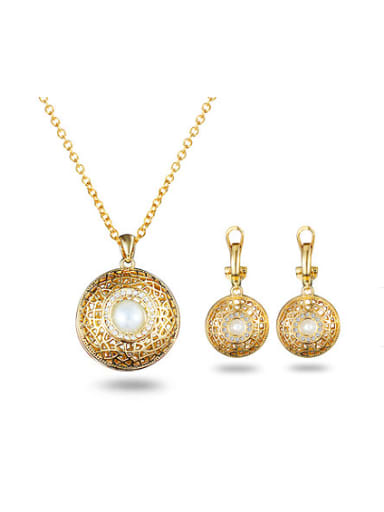 Exquisite 18K Gold Plated Artificial Pearl Two Pieces Jewelry Set