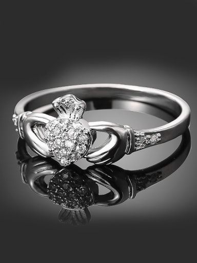 Fashion Cubic Zircon-studded Heart Platinum Plated Copper Ring
