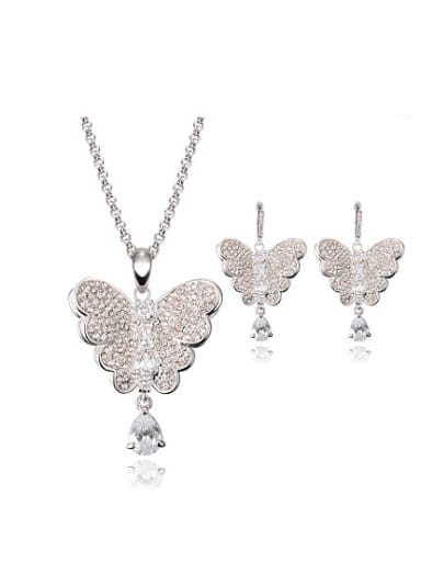 Alloy White Gold Plated Fashion Rhinestone Butterfly Two Pieces Jewelry Set