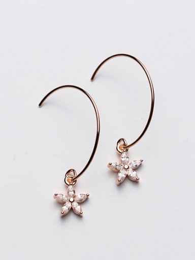 Elegant Rose Gold Plated Flower Shaped Zircon Drop Earrings