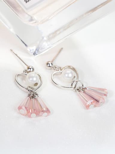 Personalized Hollow Heart Artificial Pearl Pink Plastic 925 Silver Stud Earrings