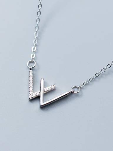 Elegant Letter W Shaped Rhinestone S925 Silver Necklace