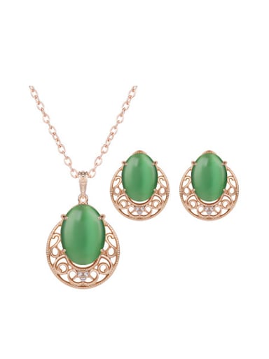 Alloy Imitation-gold Plated Vintage style Artificial Stones Hollow Two Pieces Jewelry Set