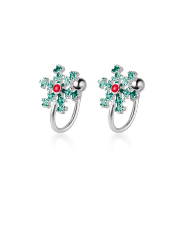 925 Sterling Silver With Platinum Plated Cute Snowflake Ear Clip Without Piercings