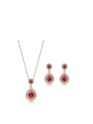 Alloy Imitation-gold Plated Fashion Water Drop shaped Stones Two Pieces Jewelry Set